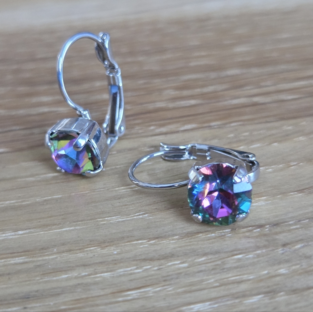 Rhodium Lever Back Drop Earrings, Volcano Crystals, Hand Crafted - Picture 13 of 14